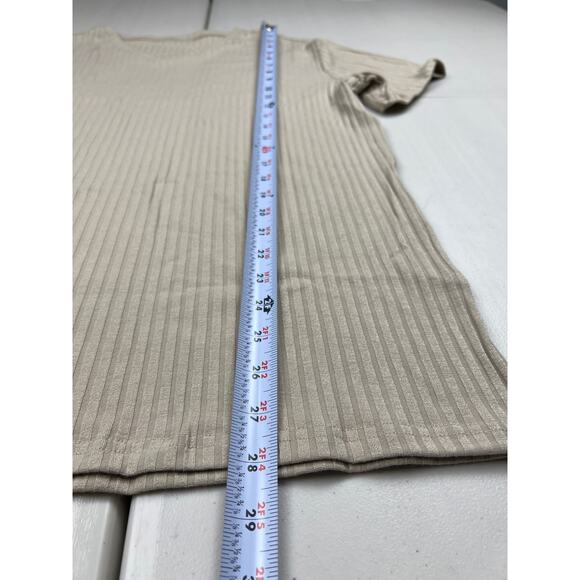 Men's Large Beige Muscle T Shirts Stretch Short Sleeve V Neck Ribbed Slim Fit - Picture 5 of 7